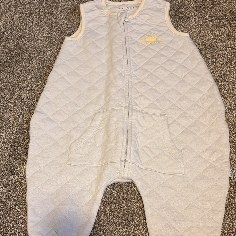 Quilted Cream Kids Pajamas Sleep Sack TealBee